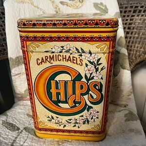Vintage Carmichael’s Chips Tin Decorative Container With Lid